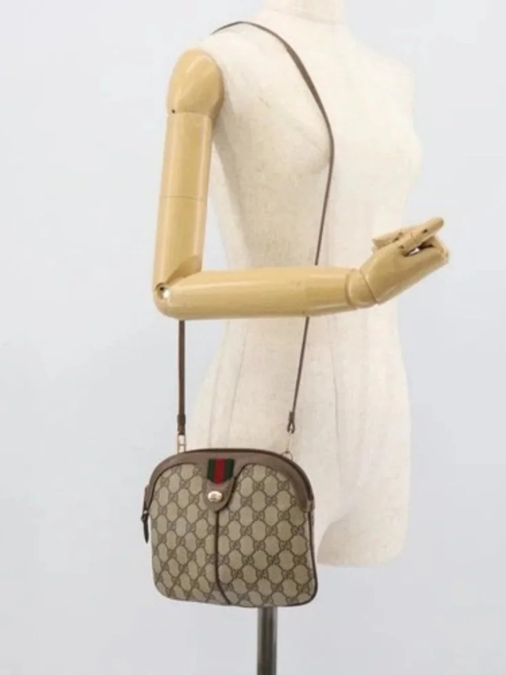 GUCCI GG Supreme Web Sherry Line Bag PVC Beige Gold 68 02 047 Auth ep14991